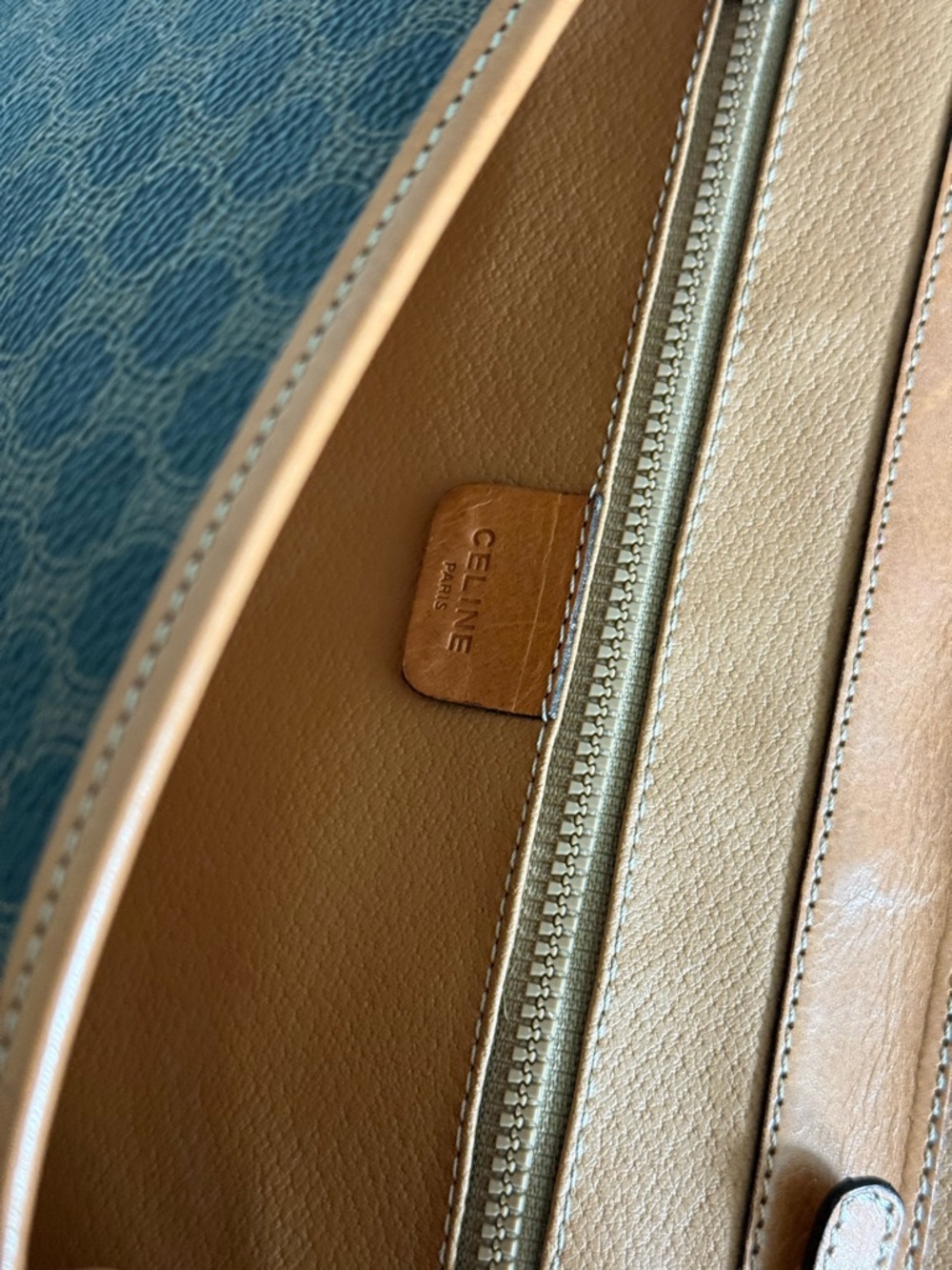 Celine Brown Macadam Canvas Messenger Bag with Tan Leather Trim - Picture 12 of 14